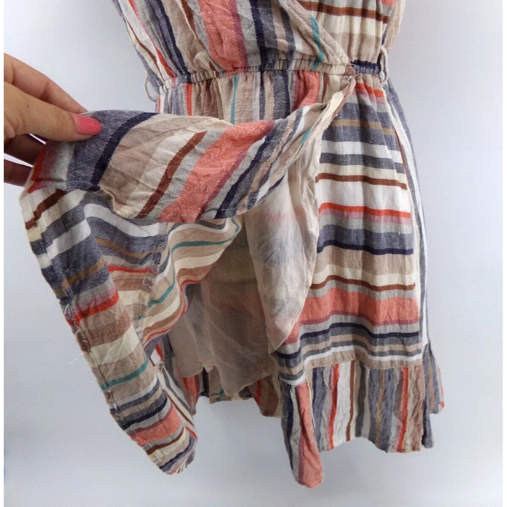Blue Rain Womens stripe Wrap Sundress Sz SM V-Neck Cap Sleeve Summer Dress Boho - Picture 3 of 11